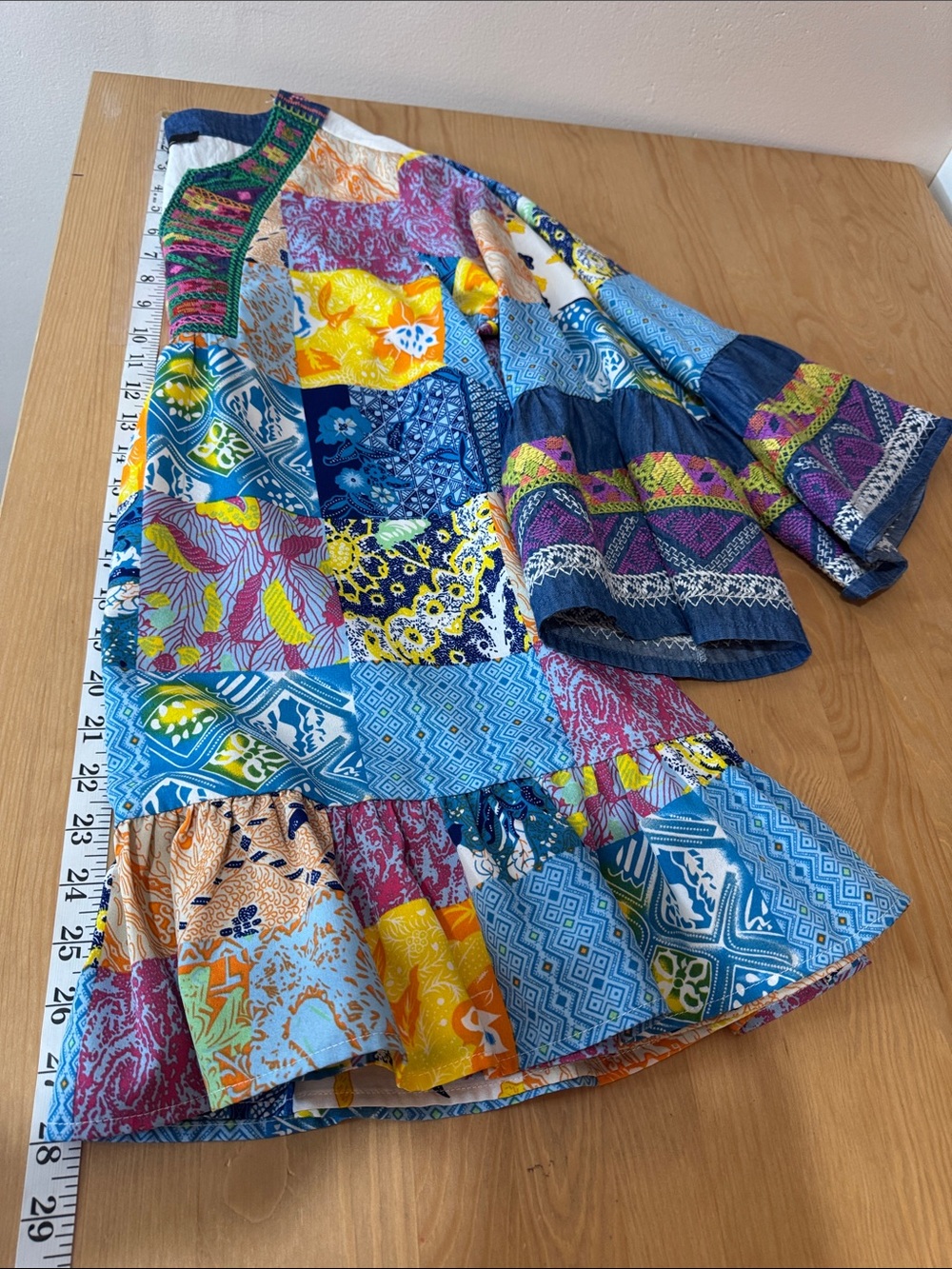 Calessa Embroidered Patchwork Top Multicolor M Ruffle Colorful Bolo - Picture 9 of 9